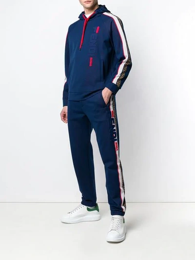 Shop Fendi Logo Embellished Tracksuit In Blue