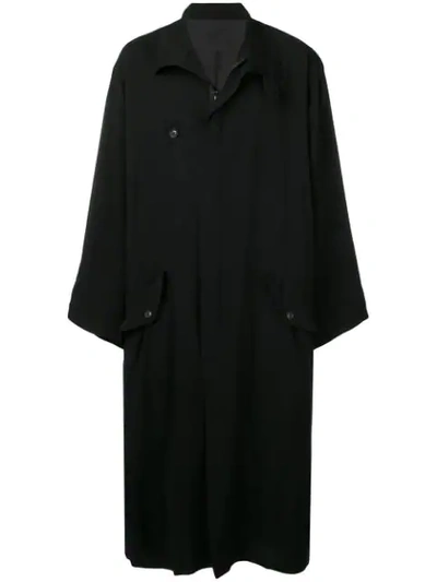 Shop Yohji Yamamoto Graphic Print Oversized Coat In Black