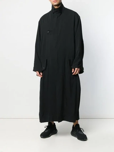 Shop Yohji Yamamoto Graphic Print Oversized Coat In Black