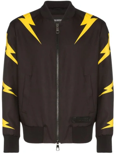 Shop Neil Barrett Lightning Bolt Print Bomber Jacket In Black