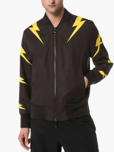 Shop Neil Barrett Lightning Bolt Print Bomber Jacket In Black