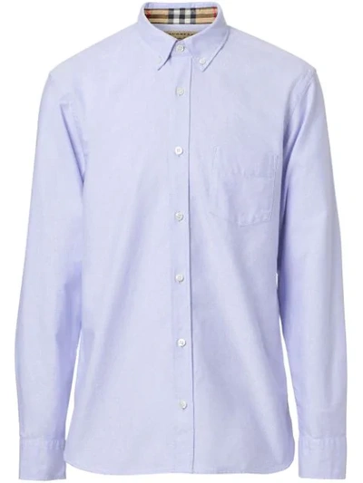 Shop Burberry Button Down Collar Oxford Shirt In Blue