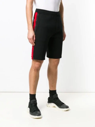 Shop Neil Barrett Fringed Stripe Shorts In Black