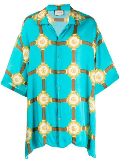 Shop Gucci Gg Harness Bowling Shirt In Blue