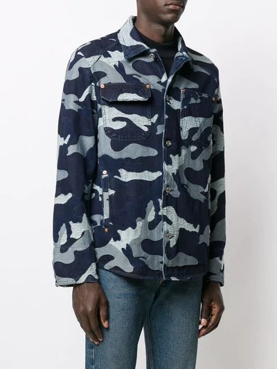 Shop Valentino Camouflage Denim Jacket In Blue