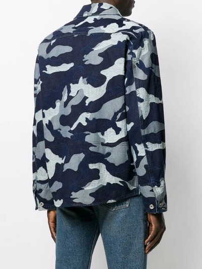 Shop Valentino Camouflage Denim Jacket In Blue