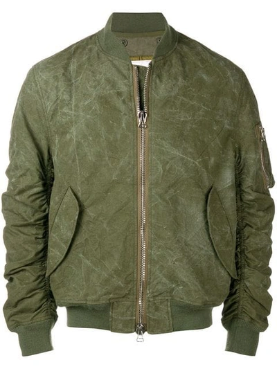 Shop Readymade Ruched Sleeve Bomber Jacket In Green