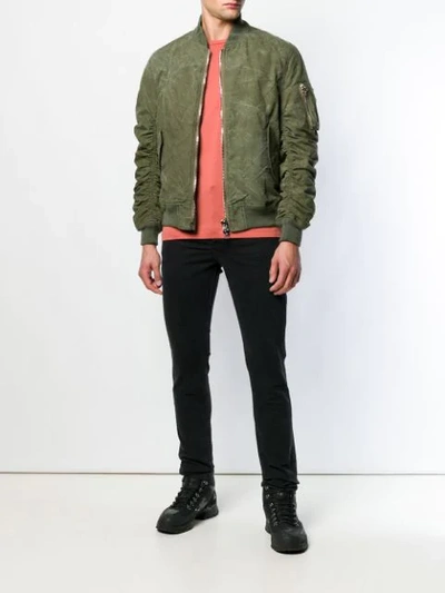 Shop Readymade Ruched Sleeve Bomber Jacket In Green