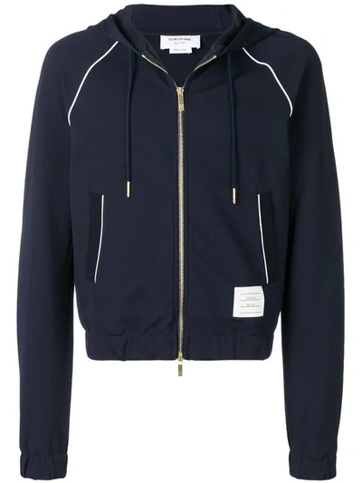 Shop Thom Browne Double-knit Tech Zip-up Hoodie In 415 Navy