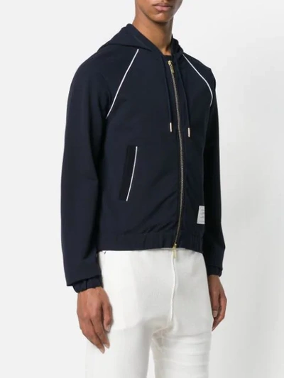 Shop Thom Browne Double-knit Tech Zip-up Hoodie In 415 Navy