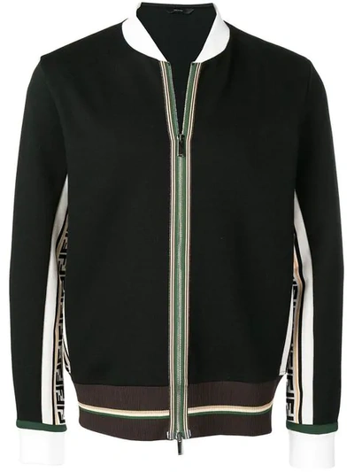 Shop Fendi Contrast Trim Zipped Sweatshirt In Black