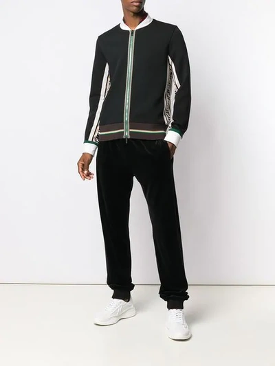 Shop Fendi Contrast Trim Zipped Sweatshirt In Black