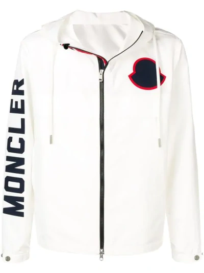 Shop Moncler Logo Printed Hoodie In White