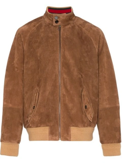 Shop Gucci Web-collar Bomber Jacket In Brown