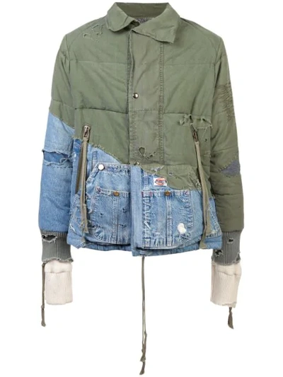 Shop Greg Lauren Kapuzenjacke Im Distressed-look In Green ,blue