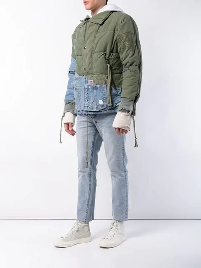 Shop Greg Lauren Kapuzenjacke Im Distressed-look In Green ,blue