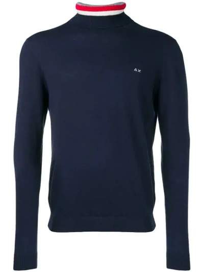 Shop Sun 68 Striped Turtleneck Sweater In Blue