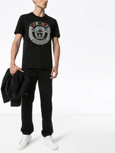Shop Versace Embroidered Logo Medusa T-shirt In Black