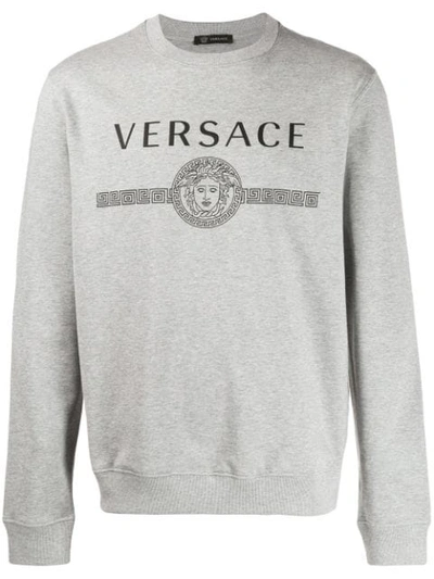 Shop Versace Logo Print Sweatshirt  In Grey