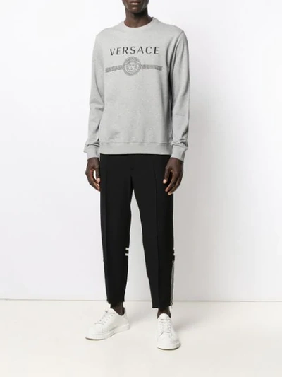 Shop Versace Logo Print Sweatshirt  In Grey