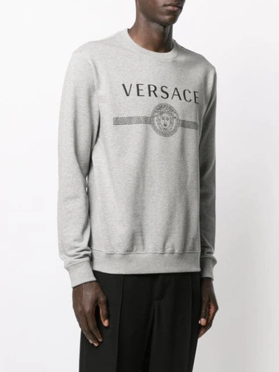 Shop Versace Logo Print Sweatshirt  In Grey