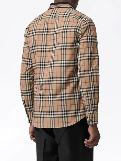 Shop Burberry Icon Stripe Detail Vintage Check Cotton Shirt In Neutrals