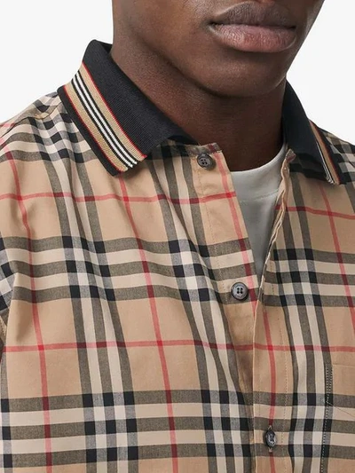 Shop Burberry Icon Stripe Detail Vintage Check Cotton Shirt In Neutrals