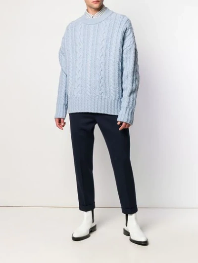Shop Ami Alexandre Mattiussi Crewneck Cable Knit Oversize Sweater In 459 Light Blue