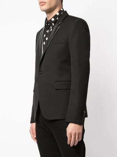 Shop Saint Laurent Leather-lapel Blazer In 1000 -nero