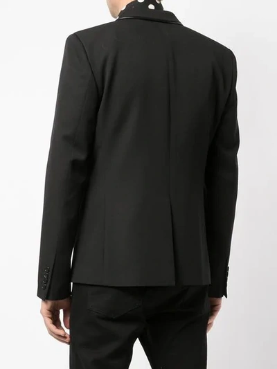 Shop Saint Laurent Leather-lapel Blazer In 1000 -nero