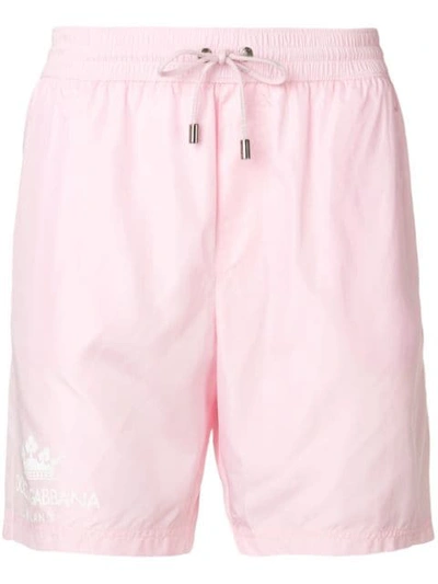 Shop Dolce & Gabbana Logo Print Swim Shorts In Pink