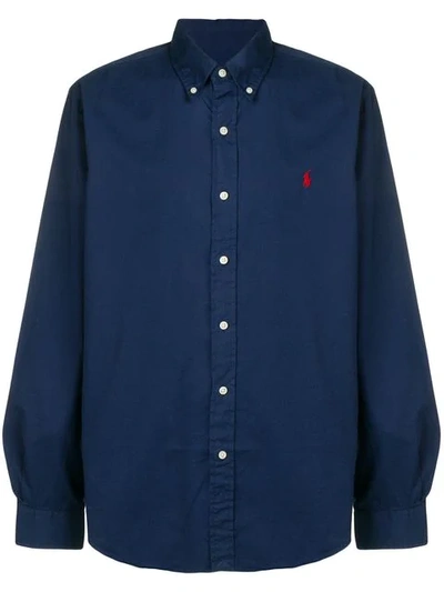 Shop Polo Ralph Lauren Logo Long-sleeve Shirt In Blue
