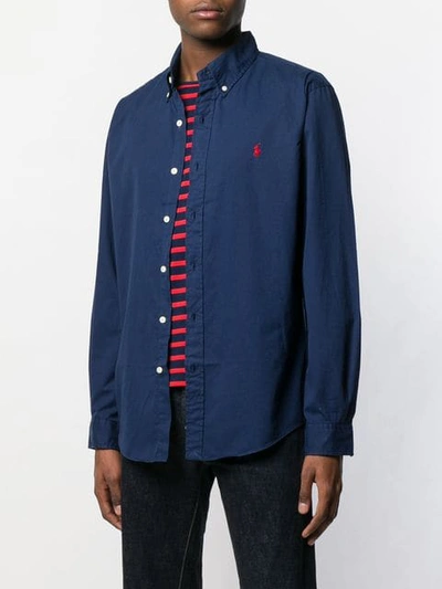 Shop Polo Ralph Lauren Logo Long-sleeve Shirt In Blue