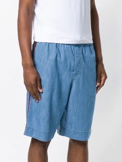 Shop Gucci Web Trim Denim Shorts In Blue
