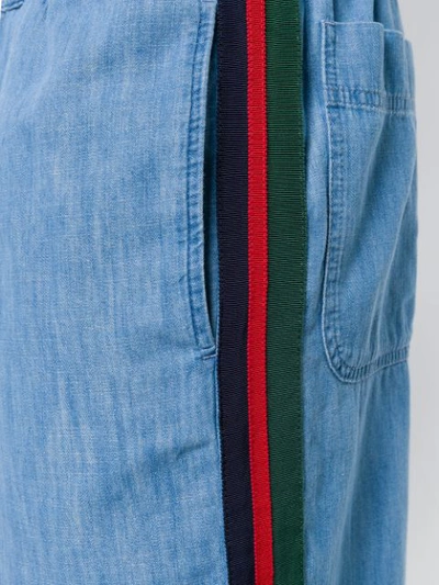 Shop Gucci Web Trim Denim Shorts In Blue