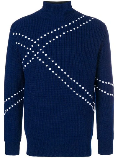 Shop Raf Simons Ribbed Knit Dotted Sweater In Blue