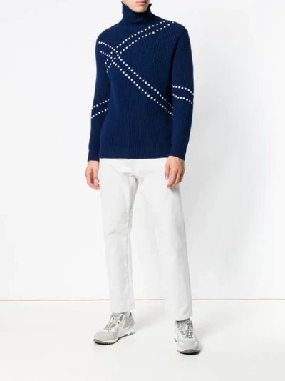 Shop Raf Simons Ribbed Knit Dotted Sweater In Blue