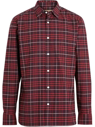 Shop Burberry Check Stretch Cotton Shirt In Red