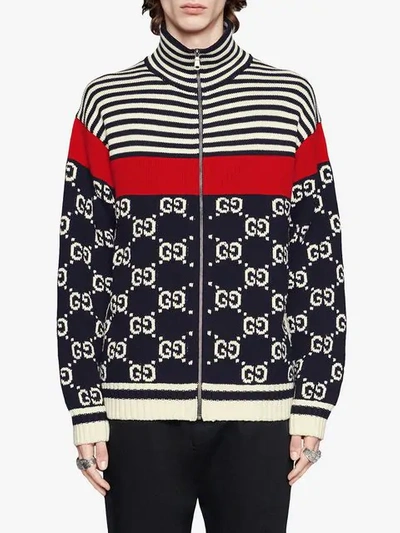 Shop Gucci Cotton Gg Striped Jacket In Blue
