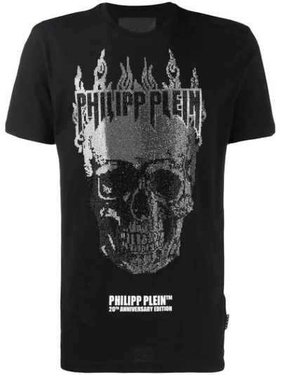 Shop Philipp Plein Flame Embellished Skull T-shirt In Black