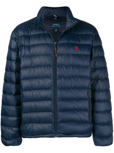 Shop Polo Ralph Lauren Logo Zipped Padded Jacket In Blue