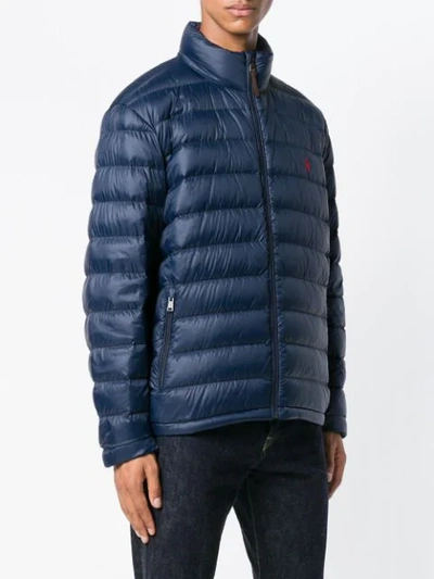 Shop Polo Ralph Lauren Logo Zipped Padded Jacket In Blue