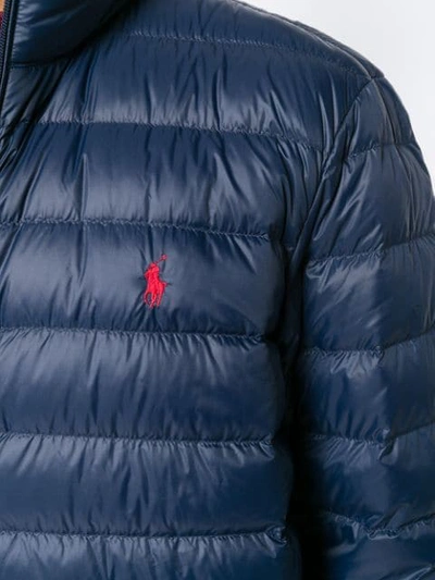 Shop Polo Ralph Lauren Logo Zipped Padded Jacket In Blue