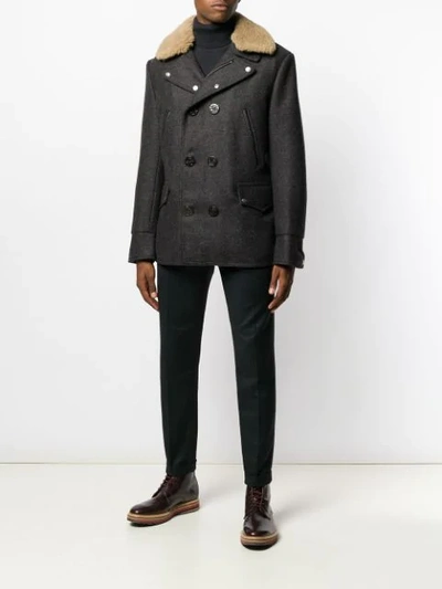 Shop Schott Shearling Collar Jacket - Grey