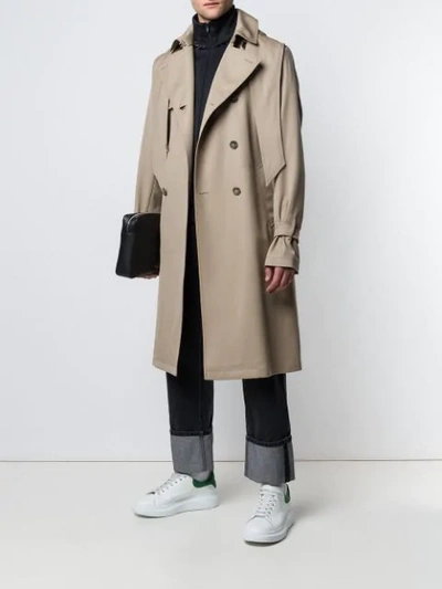 Shop Valentino Hooded Trench Coat In Neutrals