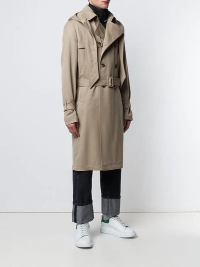 Shop Valentino Hooded Trench Coat In Neutrals