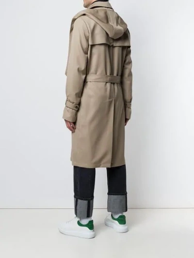 Shop Valentino Hooded Trench Coat In Neutrals