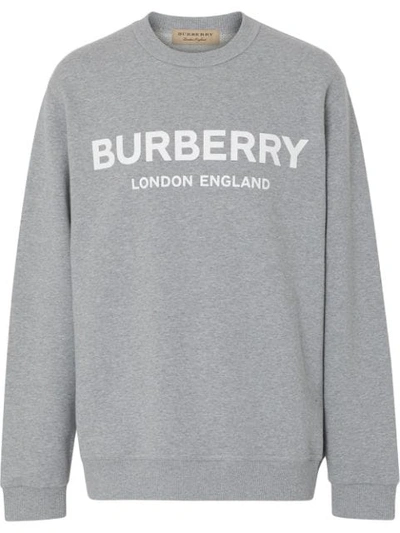 Shop Burberry Logo Print Cotton Sweatshirt In Pale Grey Melange