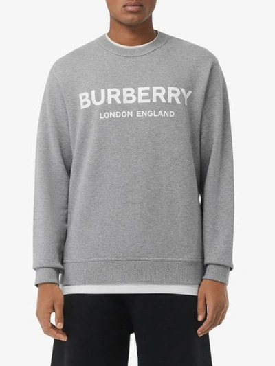 Shop Burberry Logo Print Cotton Sweatshirt In Pale Grey Melange
