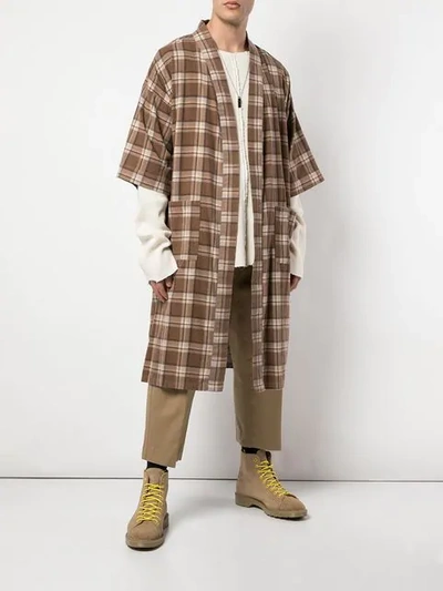 Shop Fear Of God Plaid Wrap Coat In Brown